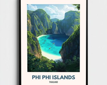 Reisposter Phi Phi-eilanden Thailand | Vintage tropisch eiland kunst aan de muur | Azië Decor