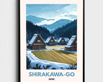 白川郷 日本旅行ポスター：雪の合掌造り集落の絵画アートプリント