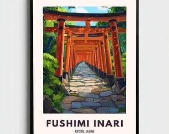 Fushimi Inari Print: Kyoto Japan Travel Poster, Vermilion Torii