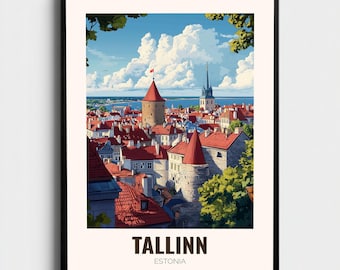 Tallinn Estonia Old Travel Poster | Vintage Cityscape Wall Art Print | Europe Decor