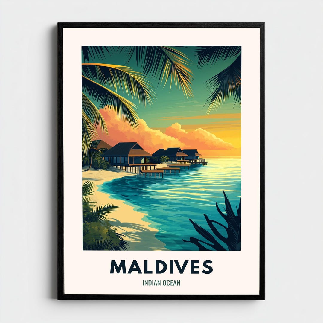 Maldives Beach Island Travel Poster | Vintage Tropical Island Wall Art ...