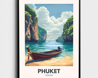 Phuket Thailand Beach Travel Poster | Vintage Coastal Wall Art Print | Asia Decor
