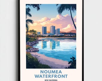 Poster di viaggio del lungomare di Noumea, Nuova Caledonia / Stampa artistica vintage di un'isola tropicale da parete / Decorazione Oceania