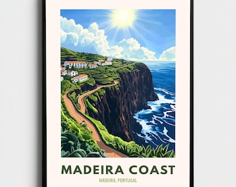 Madeira Küste Portugal Ansichts-Reise-Plakat | Küstenwand Kunstdruck | Europa Decor