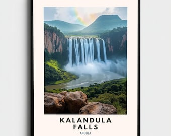 Kalandula Falls reisposter waterval Angola | Vintage waterval kunst aan de muur | Afrika Decor