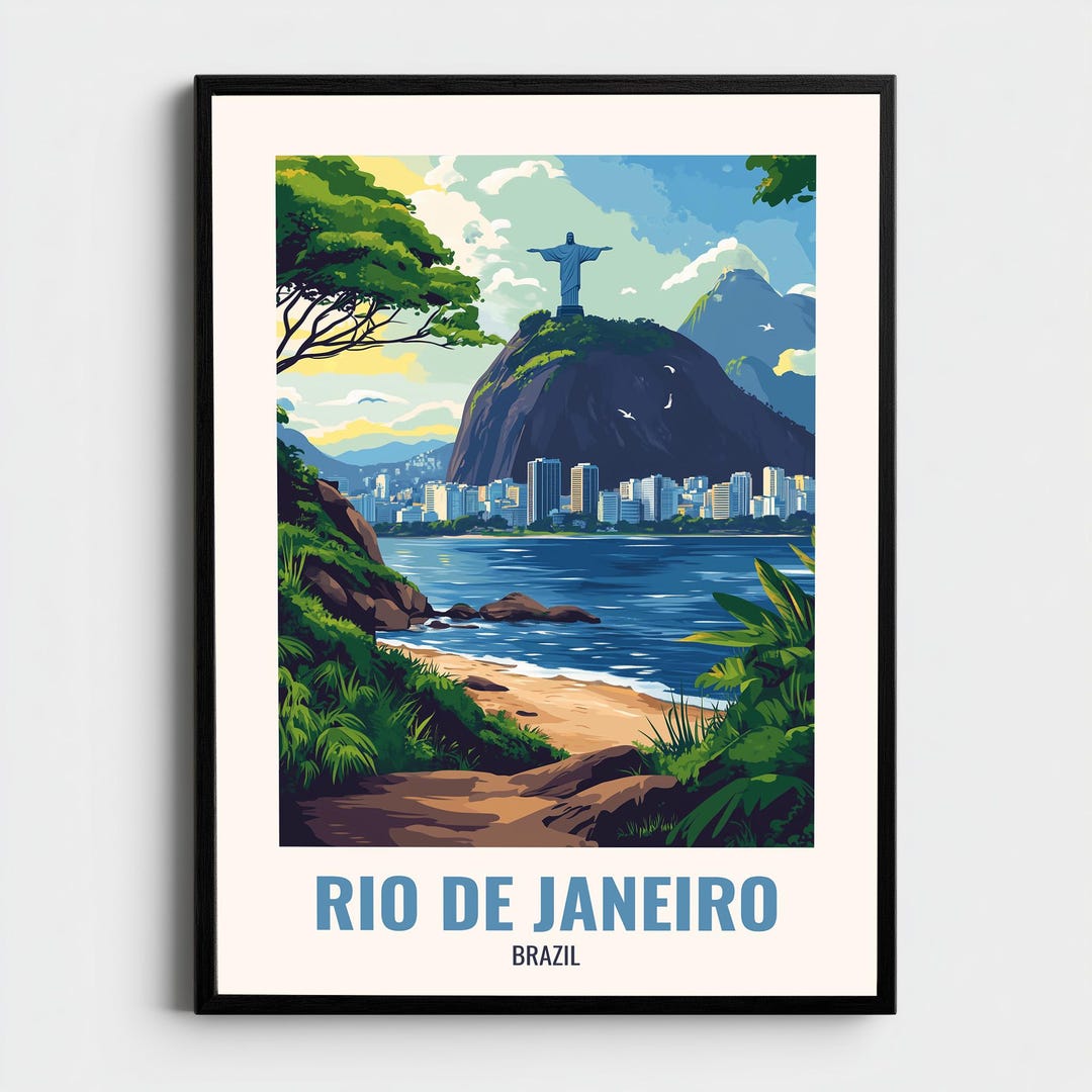 Visit Rio Poster Rio De Janeiro Brazil Travel Poster Sugarloaf Mountain Wall Art ...