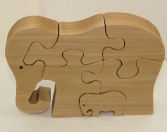 Wooden Elephant Puzzle Kids Toy Ages 2-6 Poplar Wood Baby Educational Gift