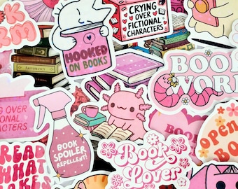 Bookish Bubbly Girly Stickers: 25Pcs Mixed Pack - Gloss/ Holo, Waterproof Vinyl VSCO, Die Cut, Bulk Pack