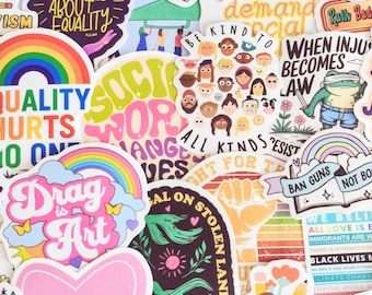Social Justice Stickers: 25Pcs Mixed Pack - Equality Inclusiveness Feminism Anti-Bullying (Matte Finish) Waterproof Vinyl VSCO