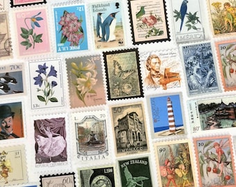 Vintage Postage Stamp Stickers: 25Pcs Mixed Pack, Water Safe, Vinyl (Matte Finish)