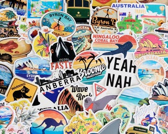 Adesivi artistici con monumenti australiani: selezione casuale, confezione mista, finitura opaca, vinile impermeabile VSCO pretagliato, fustellato, confezione multipla