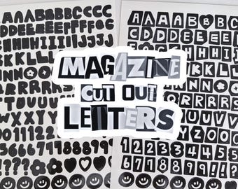 Magazine Cutout Sticker Sheets: Alphanumeric - Gloss Finish Letters & Numbers Scrapbooking Ransom Notes Black White Colorful