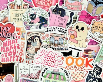Bookish Girlies Stickers: 25Pcs Mixed Pack - Gloss/Holo Waterproof Vinyl VSCO, Die Cut, Bulk Pack