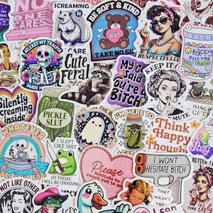 Funny Expressions (Girly Edition) Stickers: 25Pcs Mixed Pack - Holographic Finish, Waterproof Vinyl VSCO, Die Cut, Bulk Pack