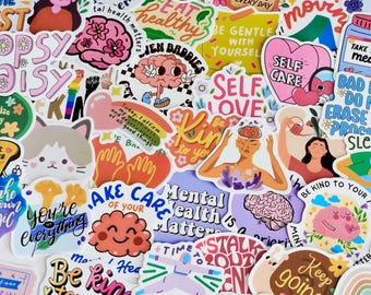 Positive Affirmation Stickers: 30Pcs Mixed Pack - Gloss/Holo Finish, Waterproof Vinyl VSCO, Die Cut, Bulk Pack