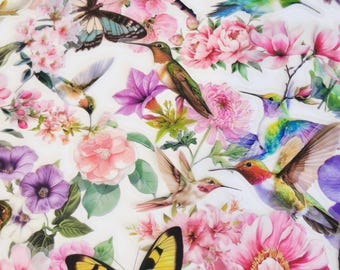 Hummingbird Flowers Butterflies Garden Stickers (PET Transparent): Waterproof Pre-Cut, Die Cut, Bulk Pack