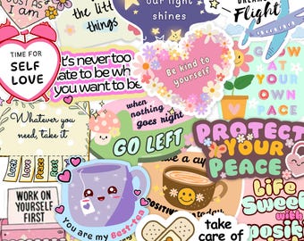 Bubbly Gentle Love Messages Stickers: Waterproof Vinyl VSCO Pre-Cut, Gloss/ Holographic, Die Cut, Bulk Pack