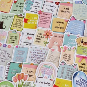 Positive Self Love Notes Stickers: 20Pcs Mixed Pack - Shiny Finish, Waterproof, Vinyl VSCO, Die Cut, Bulk Pack