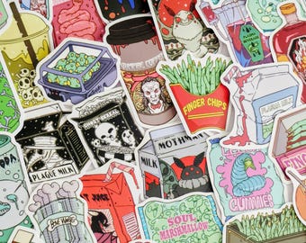 Creepy Zoombie Food Stickers: Halloween Horror Twist Humour (Matte Finish) Waterproof Vinyl VSCO Die Cut, Bulk Pack