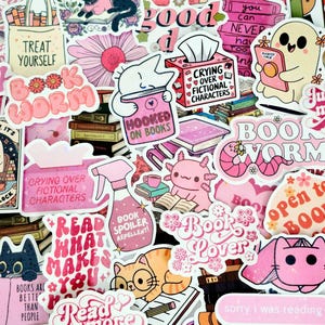 Bookish Bubbly Girly Stickers: 25Pcs Mixed Pack - Gloss/ Holo, Waterproof Vinyl VSCO, Die Cut, Bulk Pack