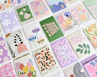 Flower Market Mini Poster Stickers: 30Pcs Mixed Pack - Matte Finish, Waterproof, Vinyl VSCO Pre-Cut, Die Cut, Bulk Pack