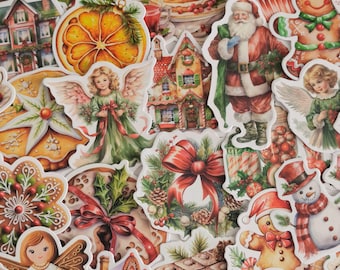 Vintage Merry Christmas Food Stickers - 25PCS Mixed pack (Matte Finish) Waterproof Vinyl VSCO, Die-Cut, Bulk Pack