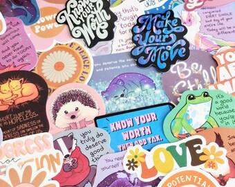 Positive Gentle Love Stickers: 30Pcs Mixed Pack - Shiny Finish, Waterproof Vinyl VSCO, Die Cut, Bulk Pack