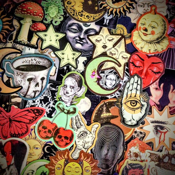 Dark Vintage Cosmic Witchcraft Stickers: Mixed Pack - Gloss Finish, Vinyl VSCO Die-Cut, Bulk Pack