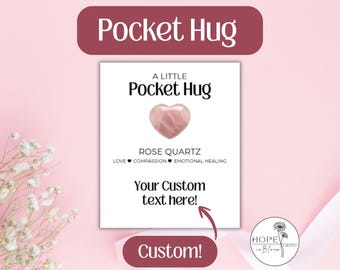 Custom Pocket Hug Gift for Her | Genuine Rose Quartz Heart Crystal | Thinking of You
