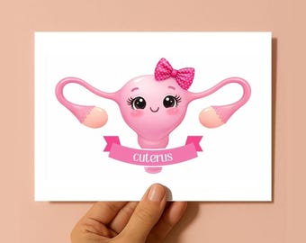 Cuterus Card - Cute Uterus Pun, Hysterectomy Get Well, OBGYN Nurse Gift, Women’s Health Graduation Card | 7x5