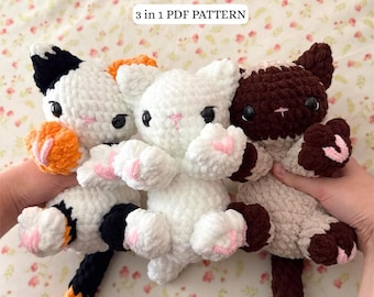 Baby cat snuggler 3 in 1 kitten crochet pattern | calico tabby simease cat kitty baby kitty amigurumi crochet pdf pattern kawaii cute snuggl