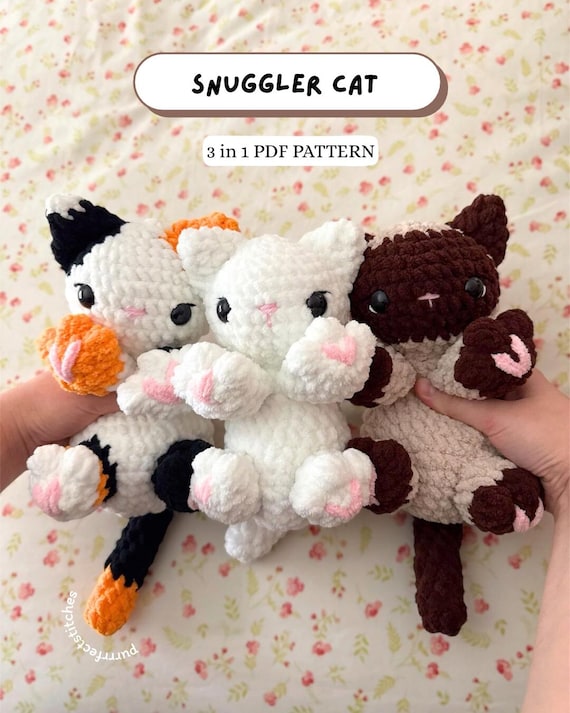 Baby cat snuggler 3 in 1 kitten crochet pattern | calico tabby simease cat kitty baby kitty amigurumi crochet pdf pattern kawaii cute snuggl