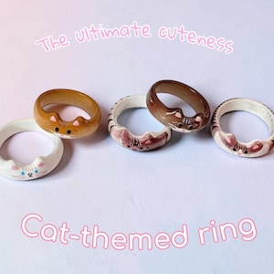 Cute cat-themed shiny ring, cartoon style, for girls, small size