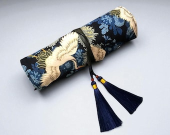 Estuche para bolígrafos enrollable negro de gran capacidad, estilo japonés, con cortina, exquisito lienzo para estudiantes, regalos de papelería sencillos.