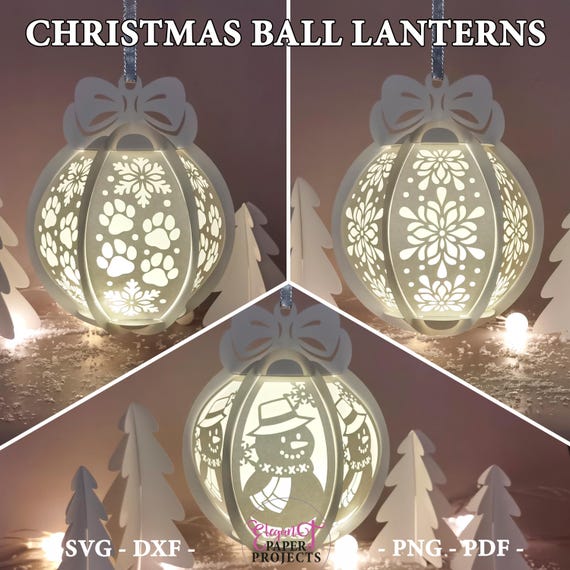 Christmas Ball Paper Lantern SVG Template: Snowflake Design (Digital Download)