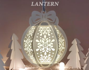 Szablon lampionu w kształcie bombki świątecznej: wycinanka z papieru w kształcie płatka śniegu SVG (pobieranie cyfrowe)