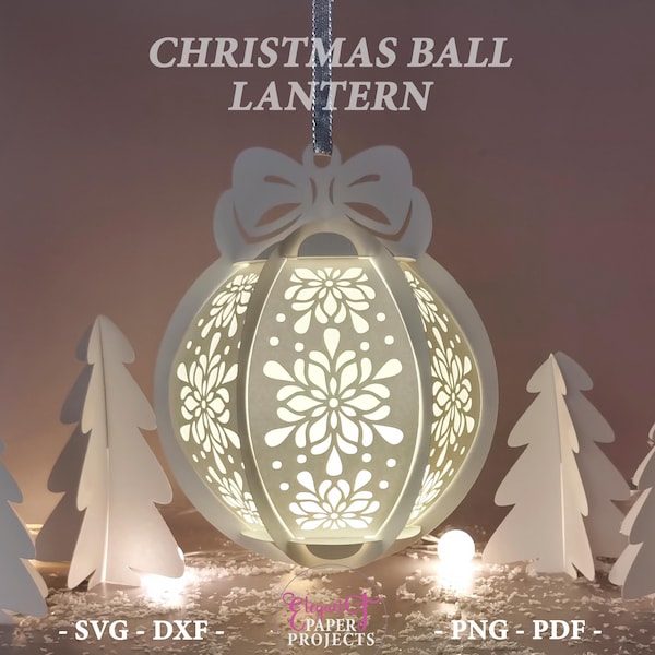 Christmas Ball Lantern Template: Snowflake Paper Cut SVG (Digital Download)