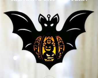 Hanging Bat Lantern SVG Template: Halloween Paper Lantern Cut File