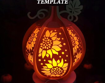 Plantilla SVG de linterna de calabaza con girasoles