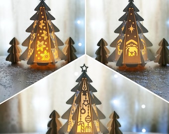 Set 3 Julgranslykta med SVG-mall: DIY-högtidsdekor