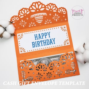 Cash gift envelope template, Mexican gift envelope svg, Money cash Papel picado svg,  Birthday money envelope svg