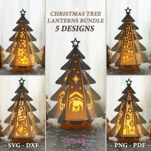 バンドル5クリスマスツリーペーパーランタンSVGテンプレート：DIYホリデーデコレーション