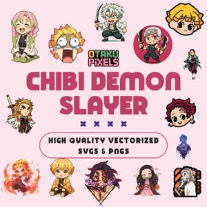 113 Chibi Demon Slayer SVG PNG Bundle | Cute Anime Slayer Clipart for Cricut Silhouette | Kawaii Anime Character Digital Download