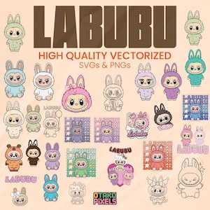 Labubu Cartoon Character PNG Bundle: 40 Transparent Clipart Images