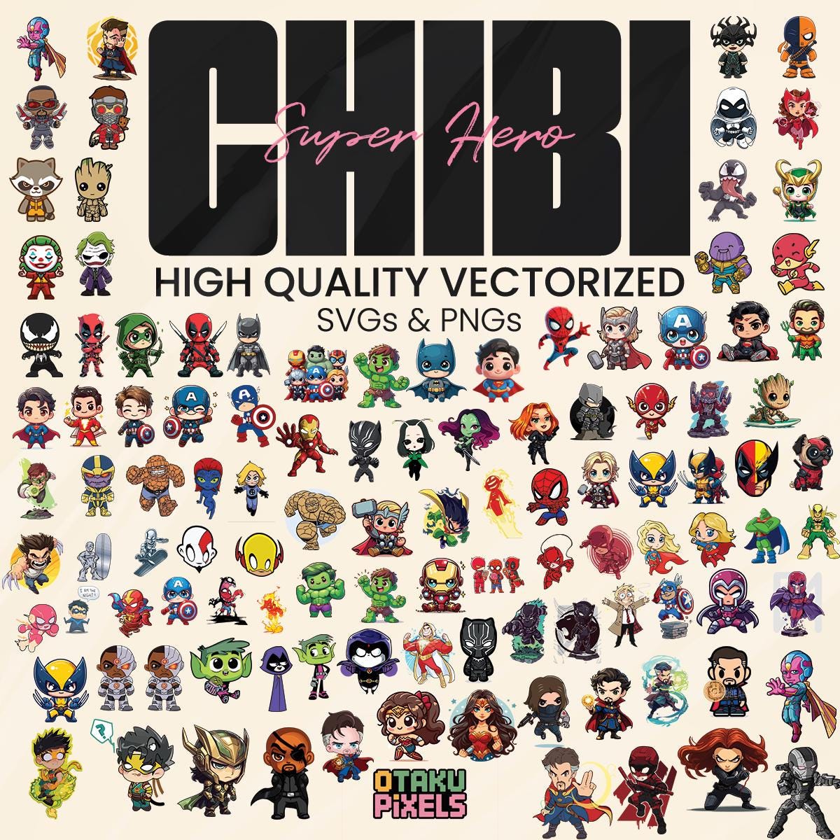 111 Superhero Chibi SVG PNG Bundle for Cricut & Silhouette – Cute Kids Cartoon Clipart, Marvel DC Vector Art