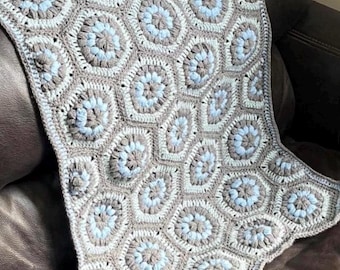 Digital Download - Puff Granny Square Hexagon Blanket/Throw - Crochet Pattern -  (2 options available)