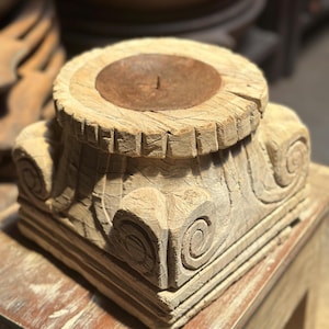 Rustic Wooden Pillar Candle Holder: Hand-Carved Vintage Farmhouse Decor