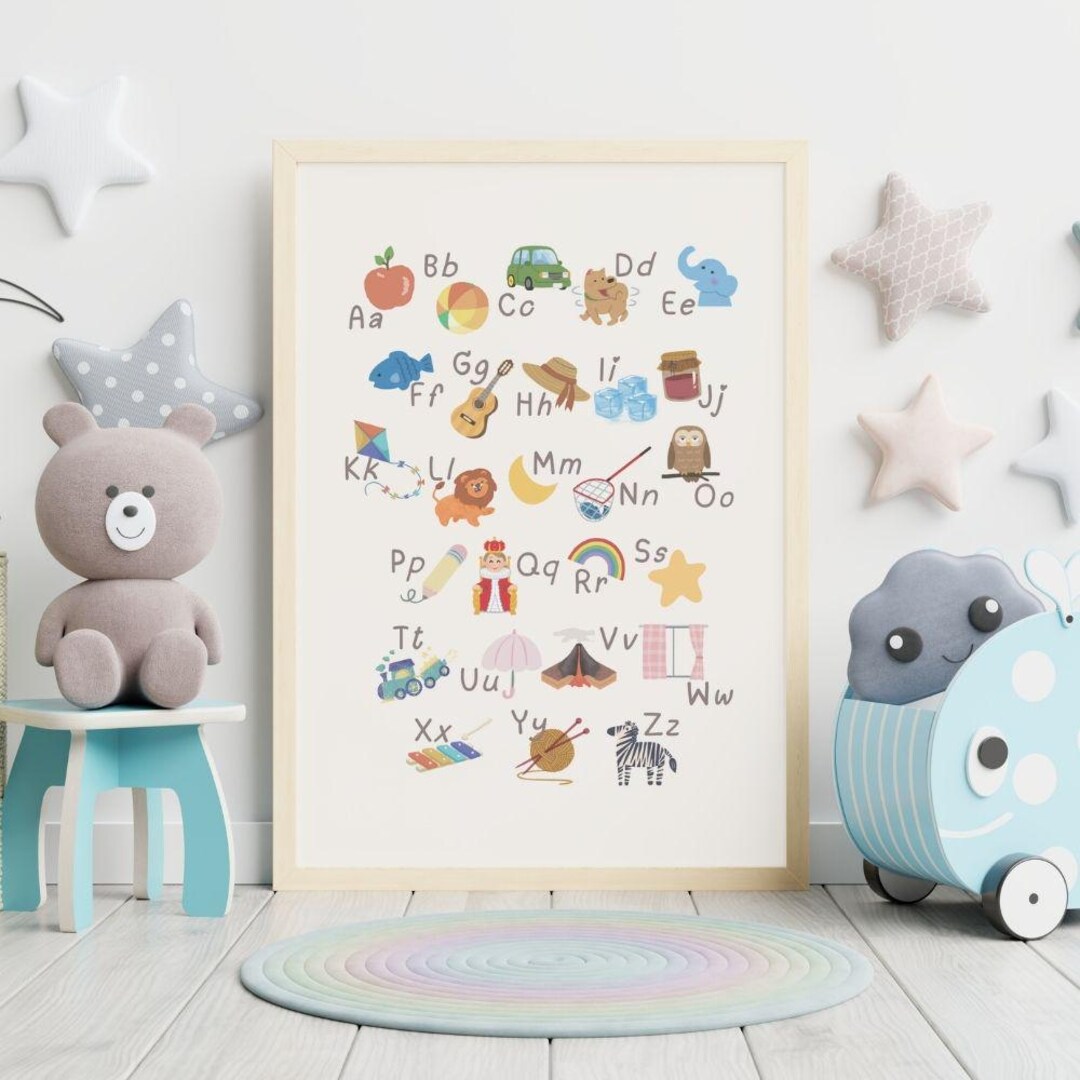 Colorful Alphabet Poster for Kids, ABC Wall Art for Nursery, Playroom ...