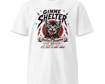 Gimme Shelter Cat Rescue Shirt | Funny Cat Lover T-Shirt | Bootsie's Bungalow Rescue Tee | Animal Rescue Gift | Warren Ohio Cat Shelter