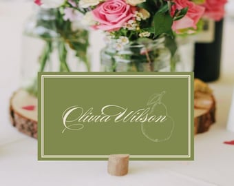 Perfect Pear Place Card & Food Label Template | Summer Bridal Shower Editable Name Cards | Printable Flat or Folded 3.5x2"